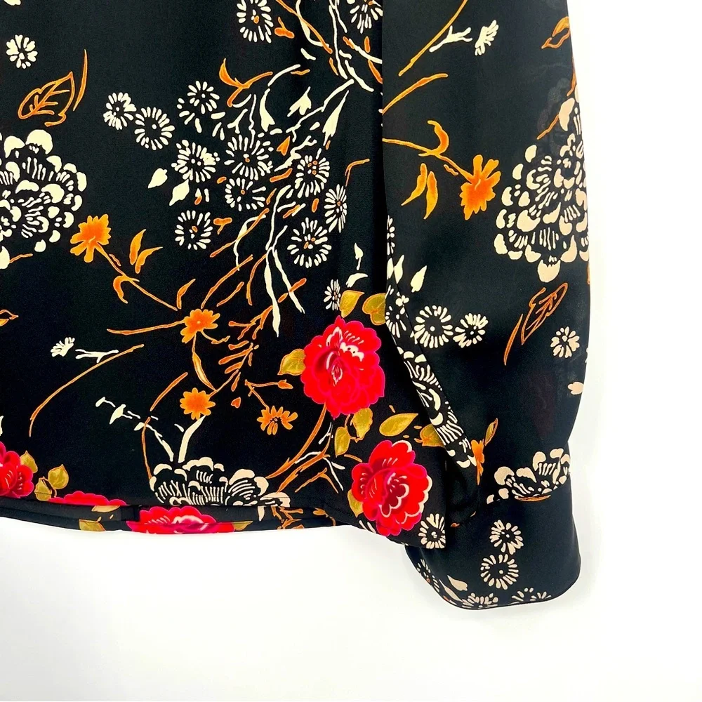 Pendleton Korean Fabric Chinese Asian Floral Black Blouse Top Shirt Size 10 - Picture 3 of 11